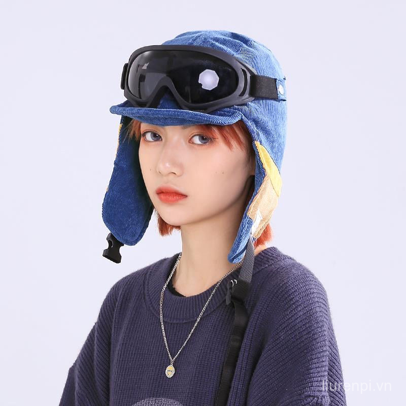 Mũ Phi Công Nữ Chống Gió Cool Female Pilot Glasses Hat Autumn Winter Retro Windproof Earflaps Hat