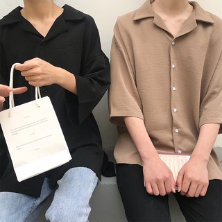 (ORDER) Áo sơ mi trơn tay lỡ cổ pijama xẻ tà form rộng