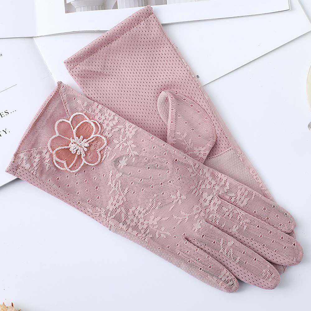 Găng Tay Chống Nắng Bằng Lụa Lạnh Phối Ren Hoa Có Thể Chạm Màn Hình Cảm Ứng Cho Nữ