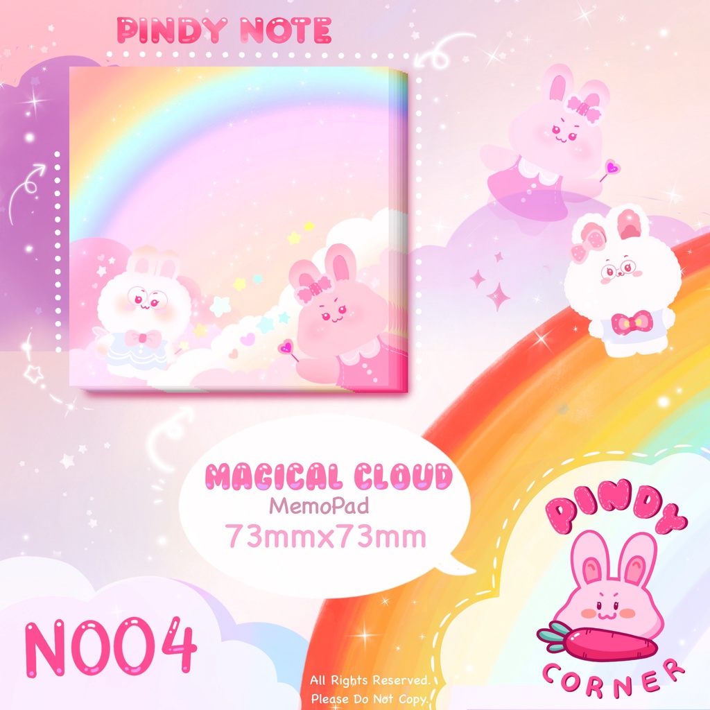 Tập Giấy Note ghi chú 50 tờ Cầu Vồng nữ tính Chủ Đề MÂY MỘNG MƠ kích thước 73x73mm tự thiết kế