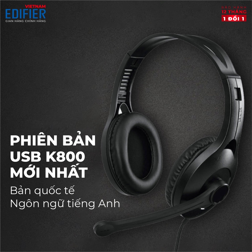 Tai nghe chụp tai có mic EDIFIER USB K800 Chống ồn Chân cắm USB - Hàng phân phối chính hãng Bảo hành 12 tháng