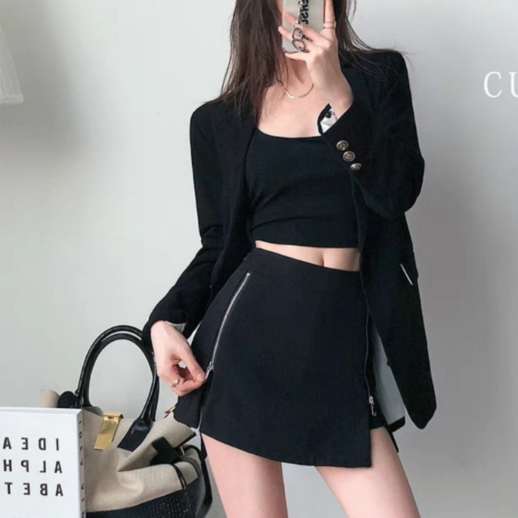 Chân Váy Chữ A Phối Kèm Dây Kéo Độc Lạ Váy Đen Thanh Lịch Chất Tuyết Mưa Cao Cấp Có Quần Lót Trong | BigBuy360 - bigbuy360.vn