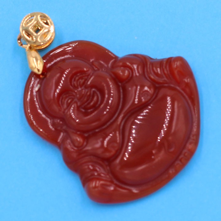 Mặt dây chuyền Phật Di Lặc đá tự nhiên đỏ 3.8cm - Mặt phật size lớn - Tặng kèm móc inox