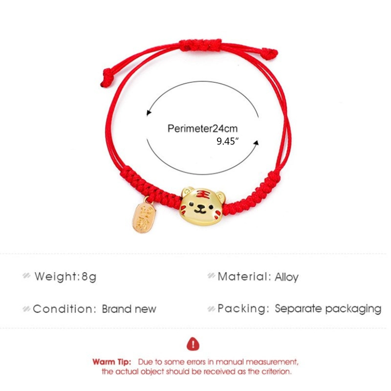 Vòng Tay Dây Đỏ May Mắn Mặt Hình Đầu Hổ Hoạt Hình Phong Cách Trung Hoa