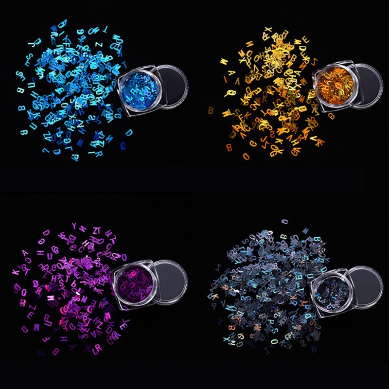 Hộp Kim Tuyến Lấp Lánh In Chữ Trang Trí Móng Tay