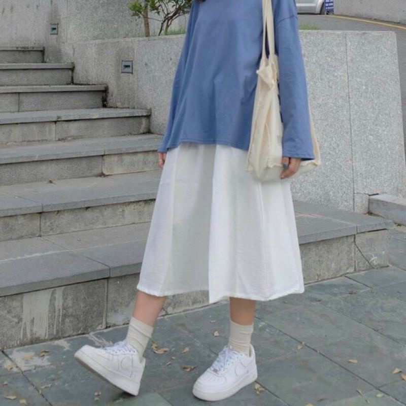 Chân váy dài ulzzang phong cách hàn quốc , Ms : 1 ,Váy dài qua gối vải Voan 2 lớp , thiết kế lưng chun free size