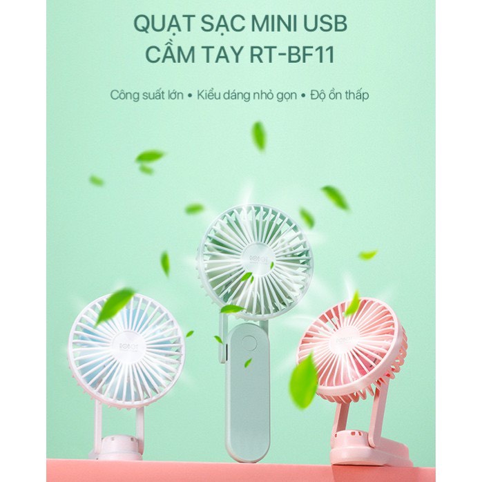 Quạt Mini Cầm Tay Power Bank 2000mAh 3 Tốc Độ Gió -ROBOT RT-BF11- BH 1 ĐỔI 1 12 THÁNG--Hàng Chính Hãng