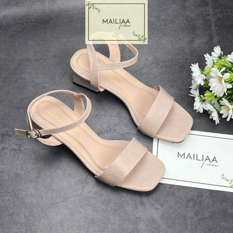 Sandal nữ cao gót, giày cao gót nữ, sandal nữ gót vuông 3 phân MAILIAA  mã 002 quai ngang da rắn mềm dễ đi