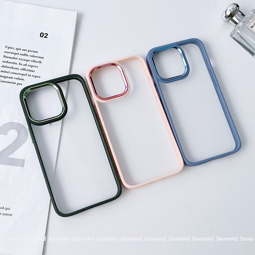 Ốp Điện Thoại Acrylic Chống Sốc Viền Đen Cho iPhone 14 13 12 11 Pro Max X XR Xs Max 8 7 6 6s Plus SE 2020