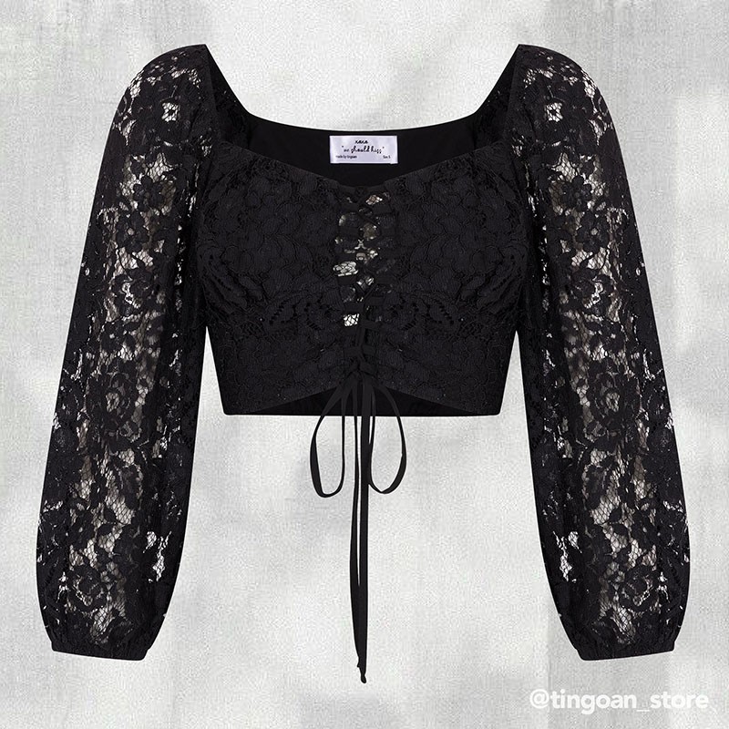 Áo crop rút dây đen CLARA OFF/BL