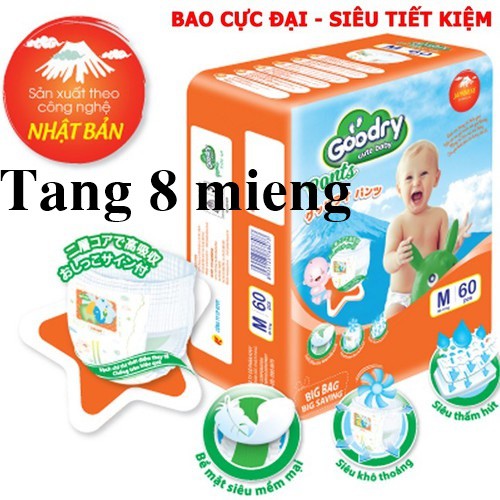 Tã quần goodry M60,L54,XL48,XXL44 mẫu mới + thêm 8 miếng cùng loại