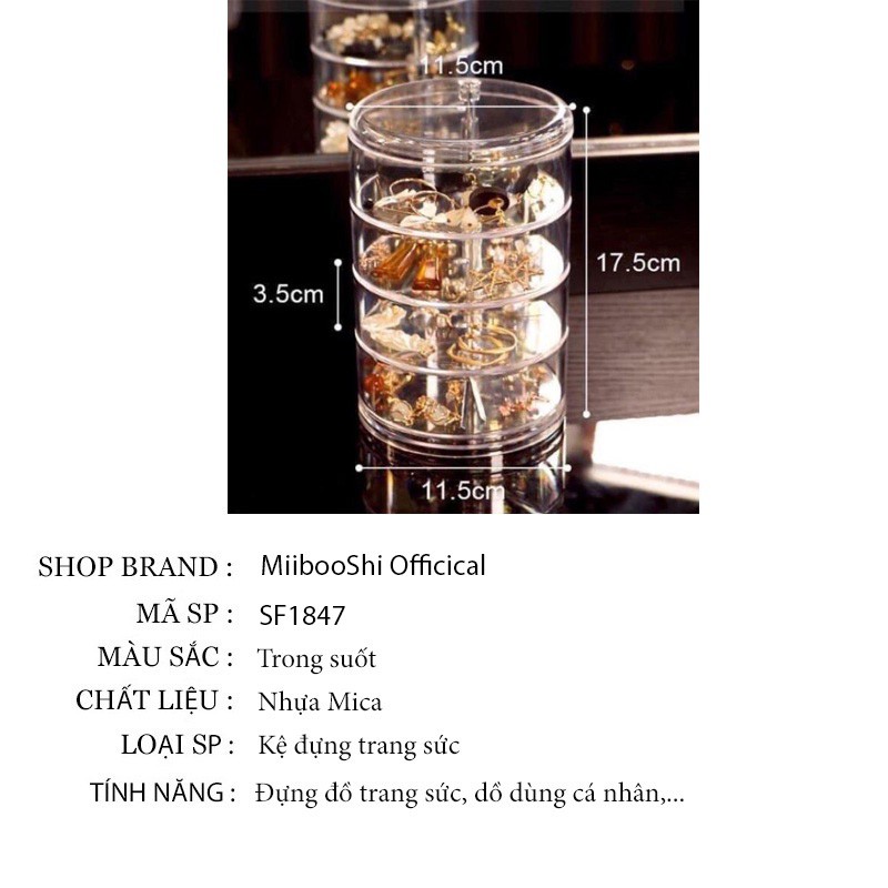 Kệ đựng mỹ phẩm đẻ bàn trong suốt kệ đựng mỹ phẩm nhà tắm mini xoay 360 độ có nắp 4 tầng tiện lợi MiibooShi SF1847