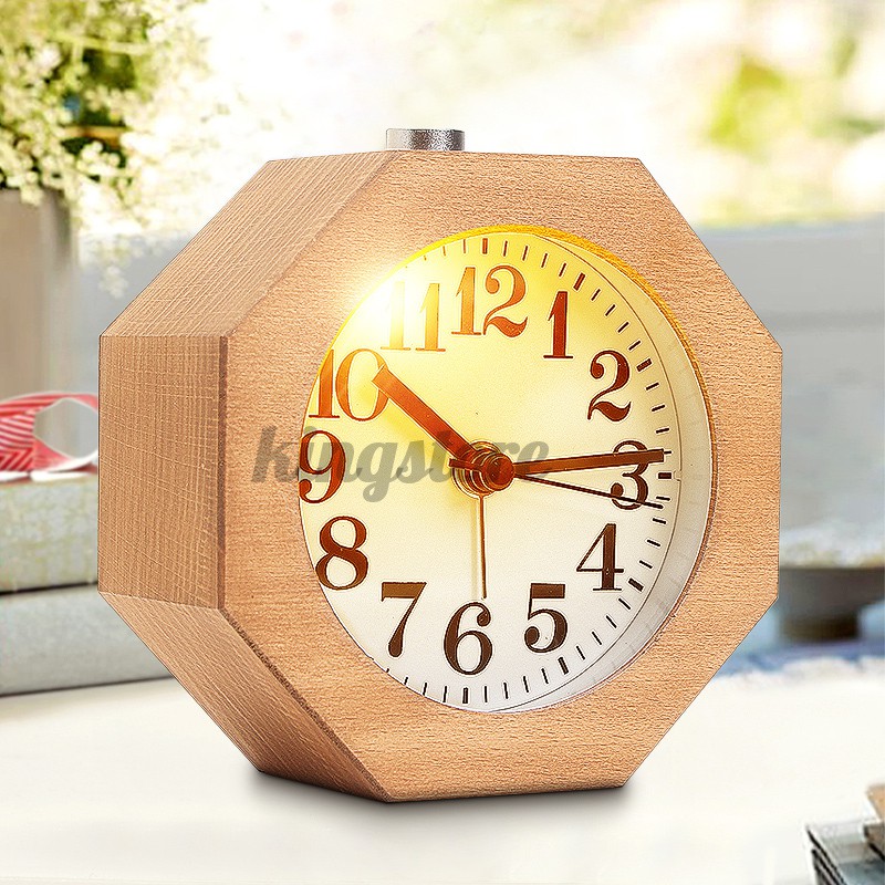Đồng Hồ Báo Thức Hình Bát Giác Bằng Gỗ Thời Trang