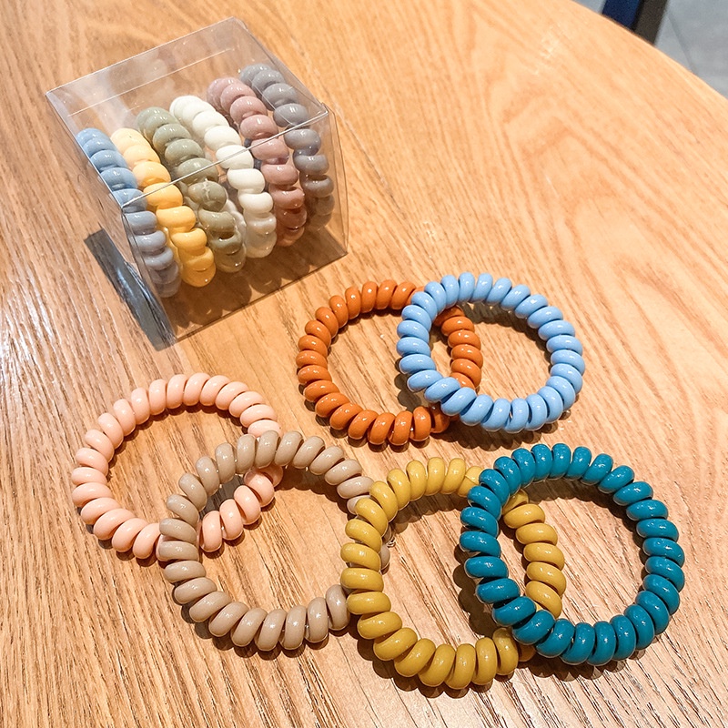 Hộp 6 dây buộc tóc lò xo cao su co giãn phong cách Hàn Quốc, set 6 dây cột tóc lò xo phong cách đơn giản, nhiều màu.