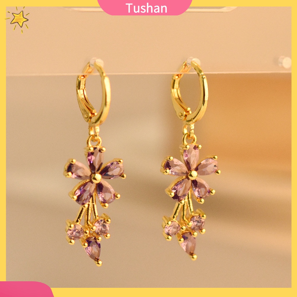 Khuyên tai hình hoa đính đá zirconia thanh lịch cho nữ