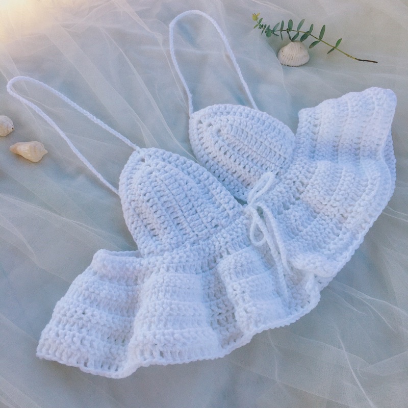 Croptop Bèo Nhún - Bra Len Móc - xanhlanhes