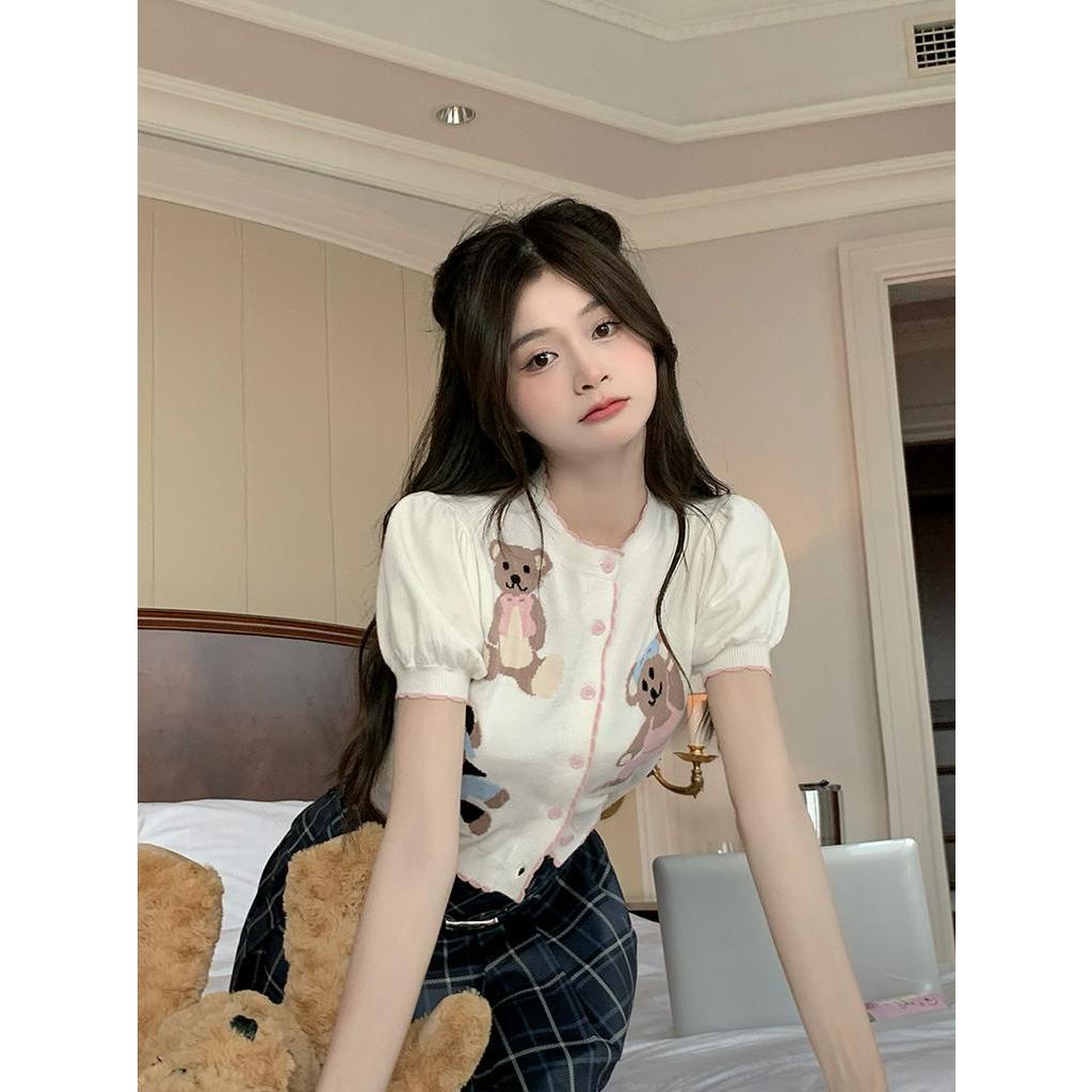 Bộ Áo Dệt Kim Ngắn Tay + Chân Váy Sọc Ca Rô Xếp Ly Đáng Yêu Thời Trang Cho Nữ 63724