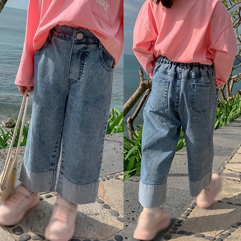 Quần jean dài ống rộng co giãn thời trang cho bé gái