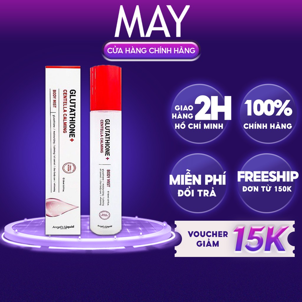 XỊT GIẢM MỤN LƯNG ANGEL'S LIQUID Dưỡng Trắng Cơ Thể Glutathione Plus Centella CALMING BODY MIST 150ml