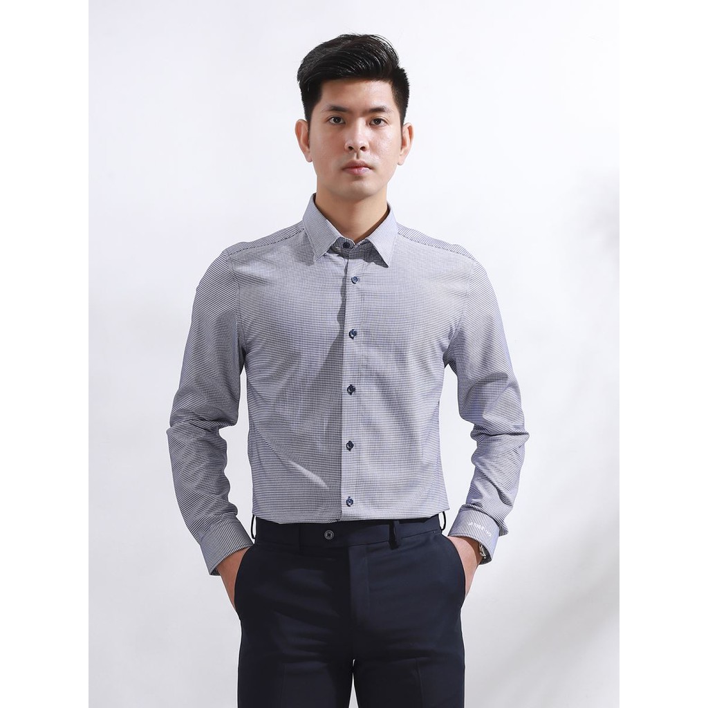 Áo Sơ Mi Nam Tay Dài Aristino ALS15108 Màu Họa Tiết Dệt Đen Trắng Kiểu Dáng Regular Fit Chất Liệu Sợi Sồi