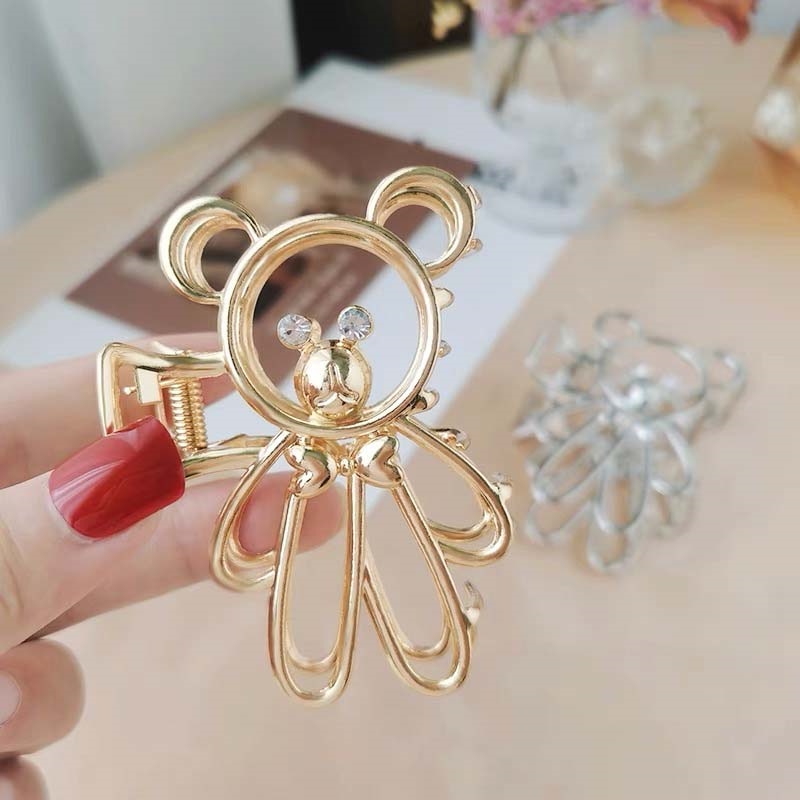 Kẹp tóc kim loại hình gấu đính ngọc trai sang trọng phong cách Hàn Quốc cho nữ