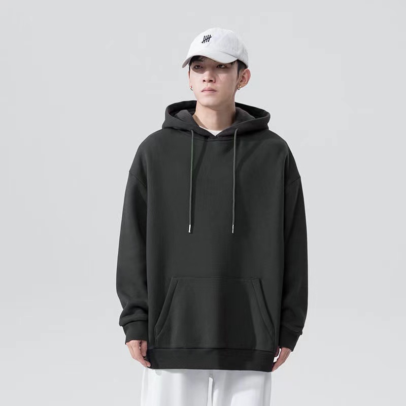 Áo hoodie tay dài màu trơn dày dặn phong cách đường phố thời trang cho nam size M-8XL