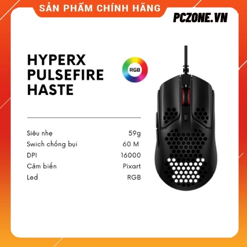 Chuột siêu nhẹ Gaming HyperX Pulsefire Haste - Chính Hãng Việt Nam Bảo Hành 24 Tháng