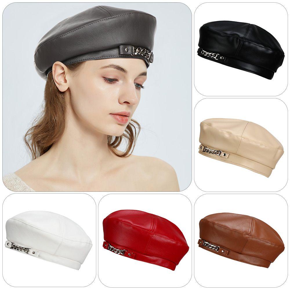 ROWANS Mũ Beret Phối Dây Xích Kim Loại Thời Trang Thu Đông Cá Tính Cho Nữ