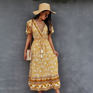 Đầm Cổ Chữ V Phong Cách Boho Thời Trang Dành Cho Nữ