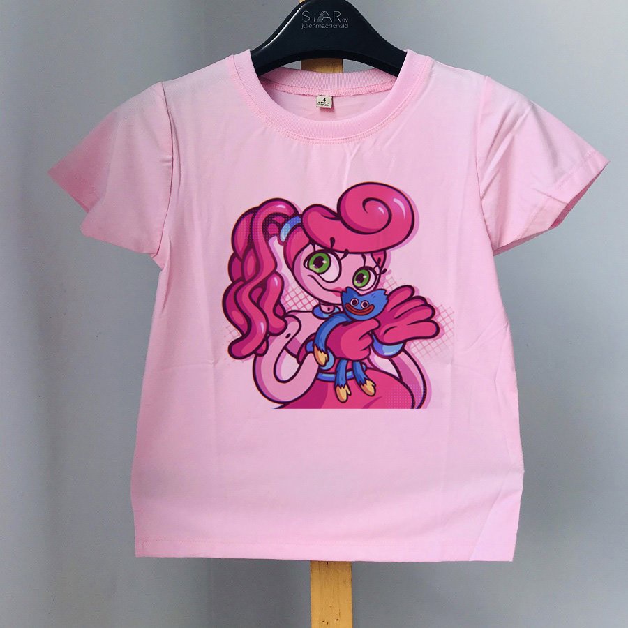 Áo thun màu hồng Huggy Wuggy Poppy Playtime bé gái đáng yêu