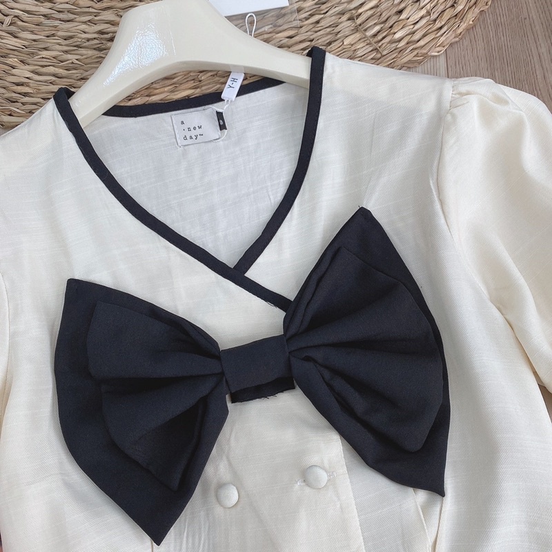 Set tơ baby bộ đũi lạnh nơ cổ cách điệu-Minxy shop