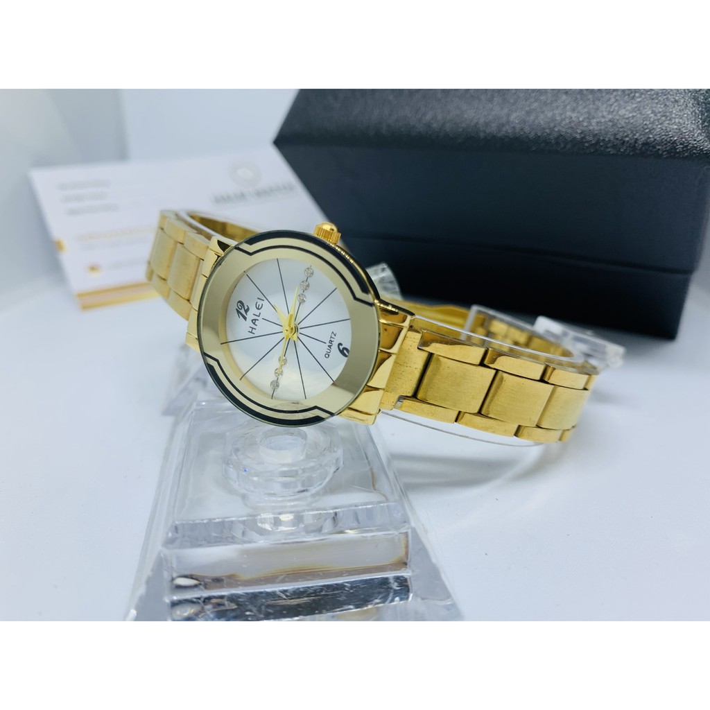 Đồng hồ nữ dây thép Halei máy Nhật mạ vàng Size 26mm chống nước | BigBuy360 - bigbuy360.vn