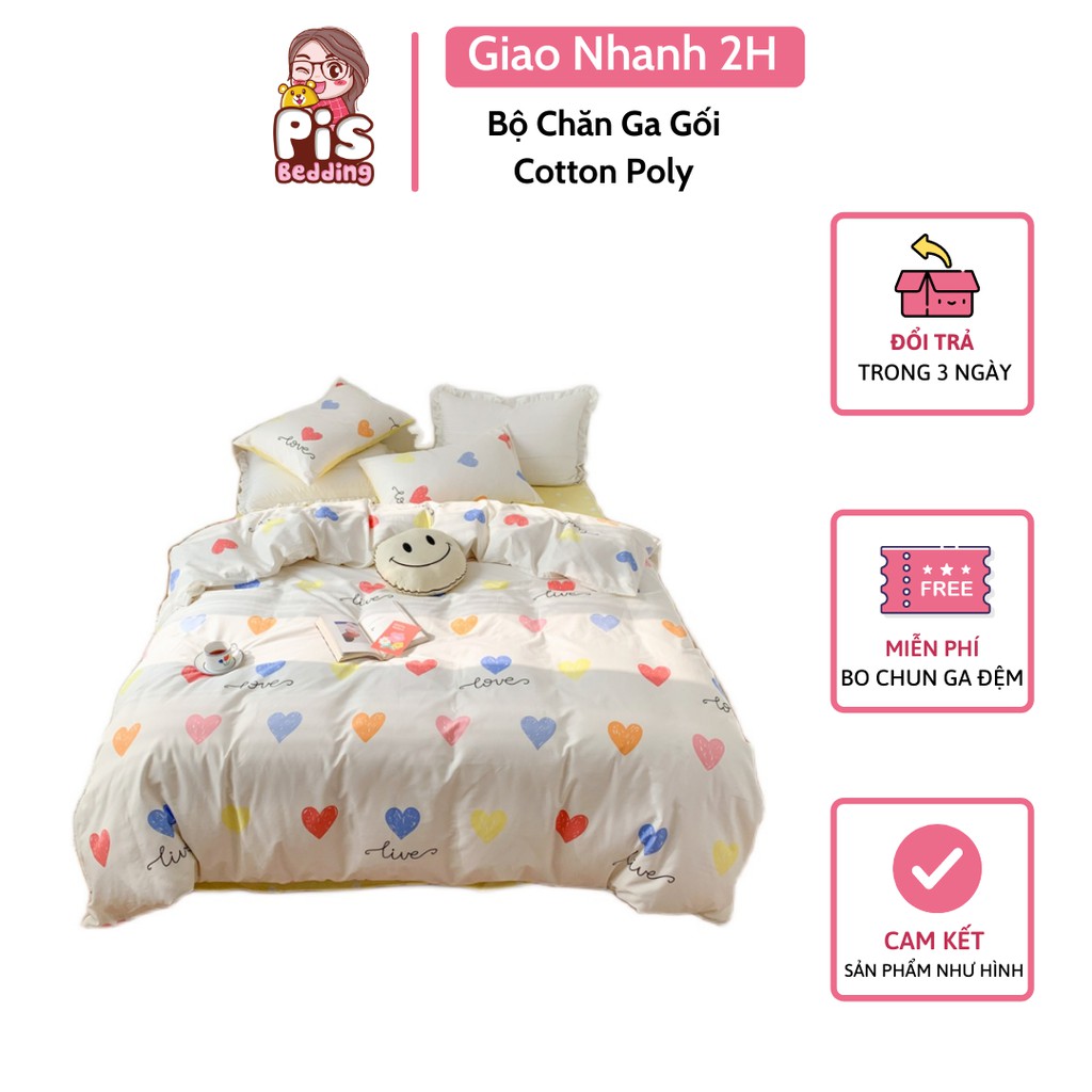 Bộ Chăn Ga Gối Cotton Poly Tim Love