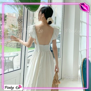 Đầm maxi trắng hở lưng