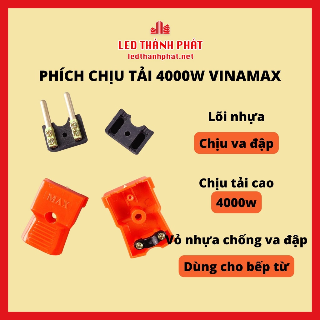 Phích cắm điện CHỊU TẢI 4000W VINAMAX, Phích cắm điện công trình, Mua 1 lần dùng một đời, Hàng chính hãng