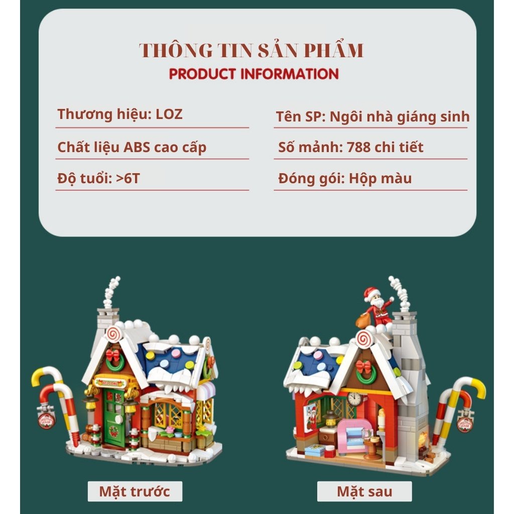 Đồ chơi lắp ráp, Bộ xếp hình Ngôi nhà giáng sinh Noel thông minh phát triển trí tuệ sáng tạo cho bé