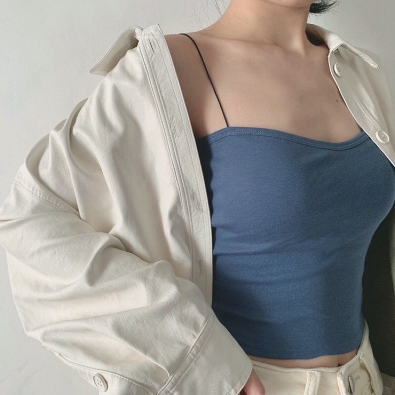 Áo 2 Dây Sợi Bún Có Đệm Ngực, Áo Bra croptop Dây Mảnh Dáng Lửng