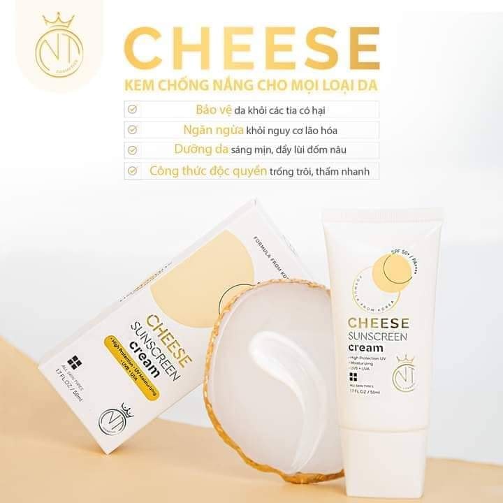 Kem chống nắng Cheese Sunscreen Cream NT Cosmetics 50ml SPF 50+/PA++++, chống nắng đa tầng dưỡng sáng da, ngừa lão hóa