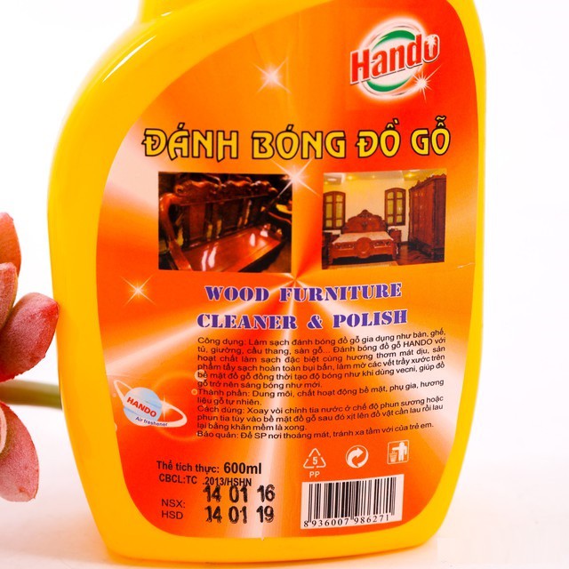 Dung dịch đánh bóng Hando tẩy rửa ,tạo độ bóng, làm mờ vết xước cho đồ gỗ 600ml