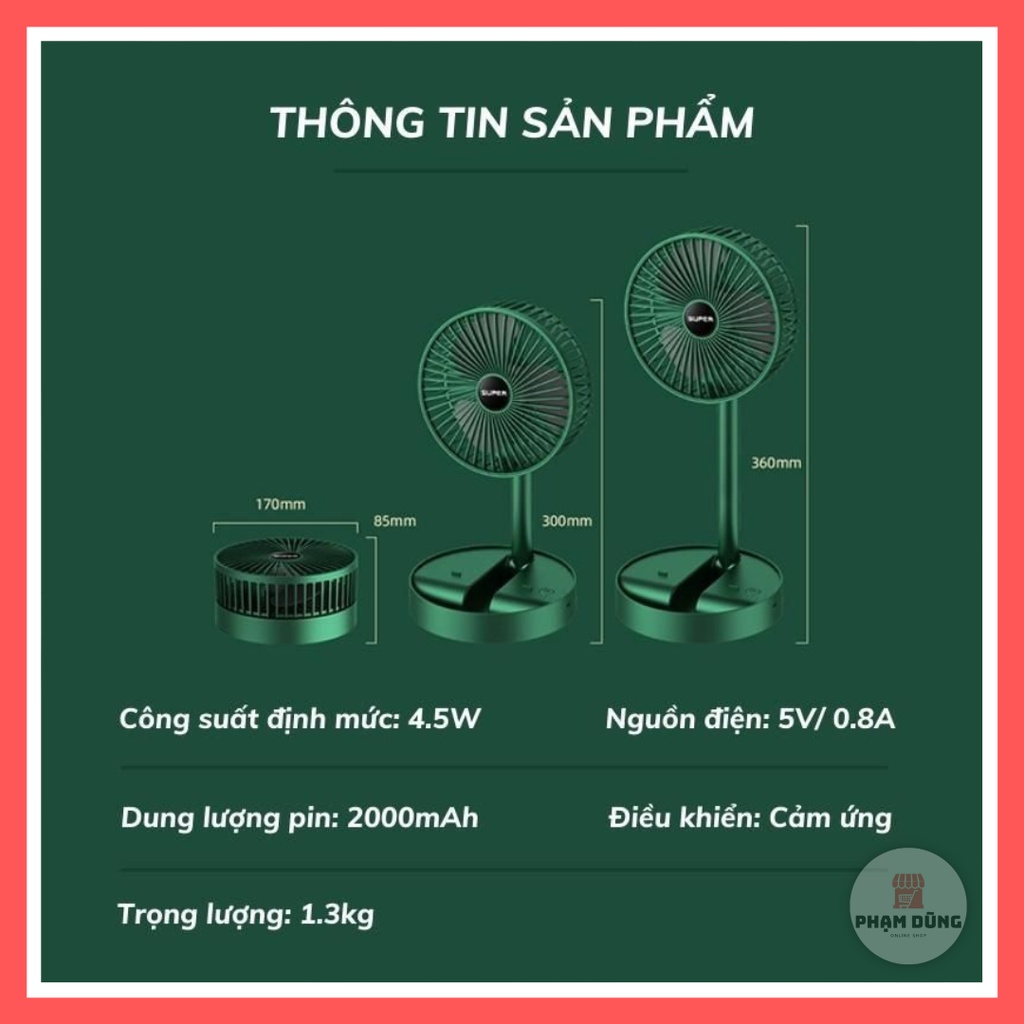 Quạt tích điện mini gấp gọn , quạt sạc mang theo du lịch tiện lợi