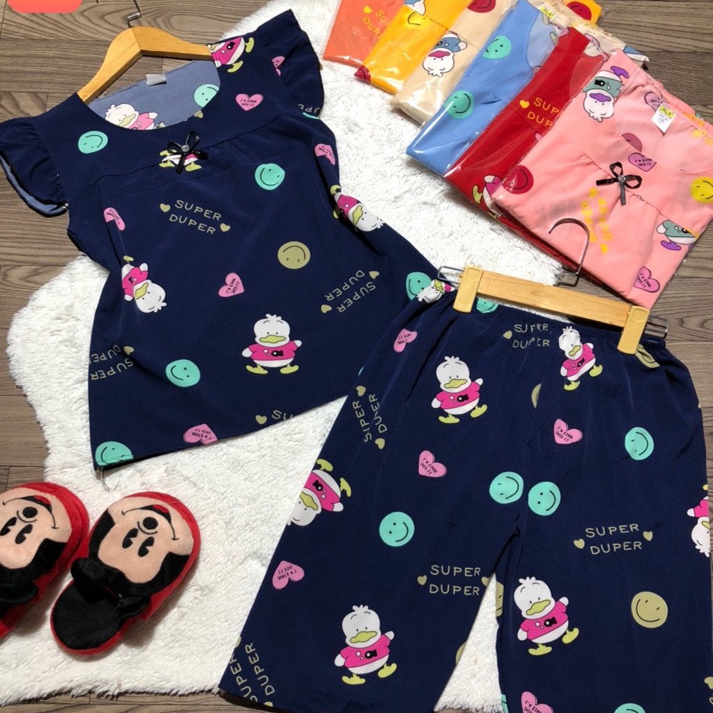 Đồ bộ nữ đồ mặc nhà 📣  FREE SHIP 📣  Đồ bộ ngủ nữ dạng lửng, chất tole mát lạnh, cổ vuông, có hoạt tiết hoạt hình | BigBuy360 - bigbuy360.vn