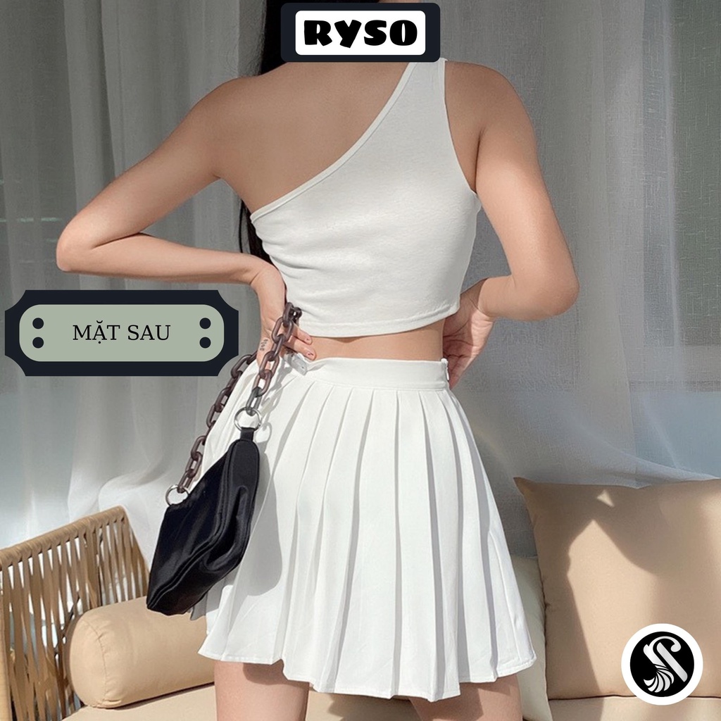 Chân váy xếp ly tennis lưng cao dáng ngắn thêu hoạ tiết có quần lót trong phong cách Hàn Quốc Ulzzang