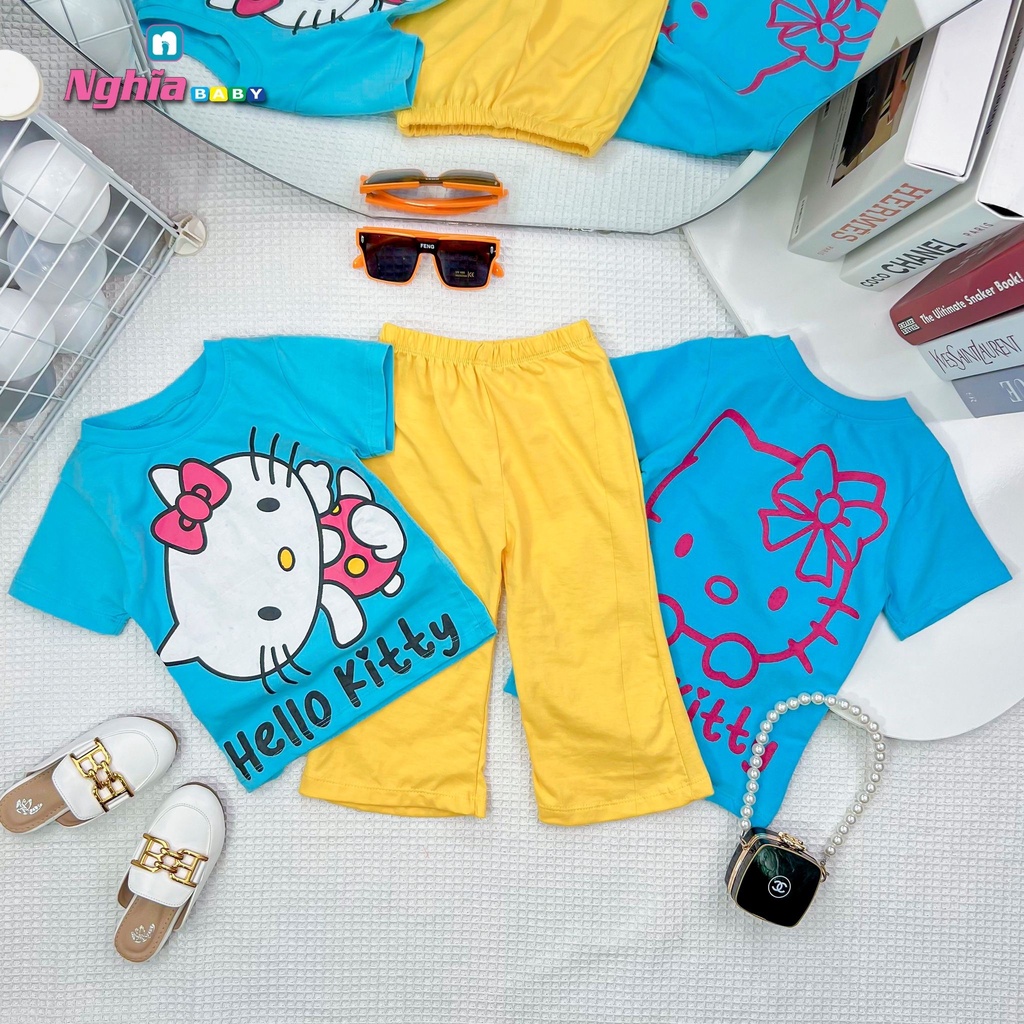 NGHĨA BABY Đồ bộ quần áo thun quần suông cotton dành cho bé gái mặc nhà mùa hè