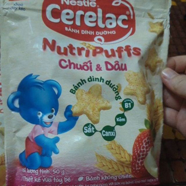 (Mua 2 tặng 1 bát)Bánh Ăn Dặm Nestlé CERELAC Nutripuffs Vị Chuối Dâu/Chuối Cam - Gói 50g