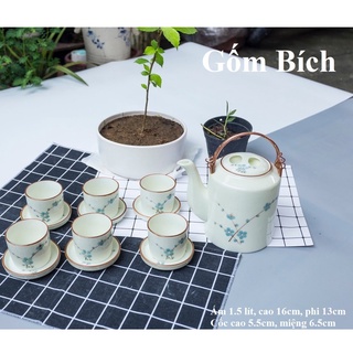 Bộ Ấm Tích Men Kem Vẽ Hoa Dung Tích 1.5 lít Ủ Chè Xanh, Ấm Tích Sứ, Ấm Tích Hãm Trà - Gốm Sứ bát Tràng