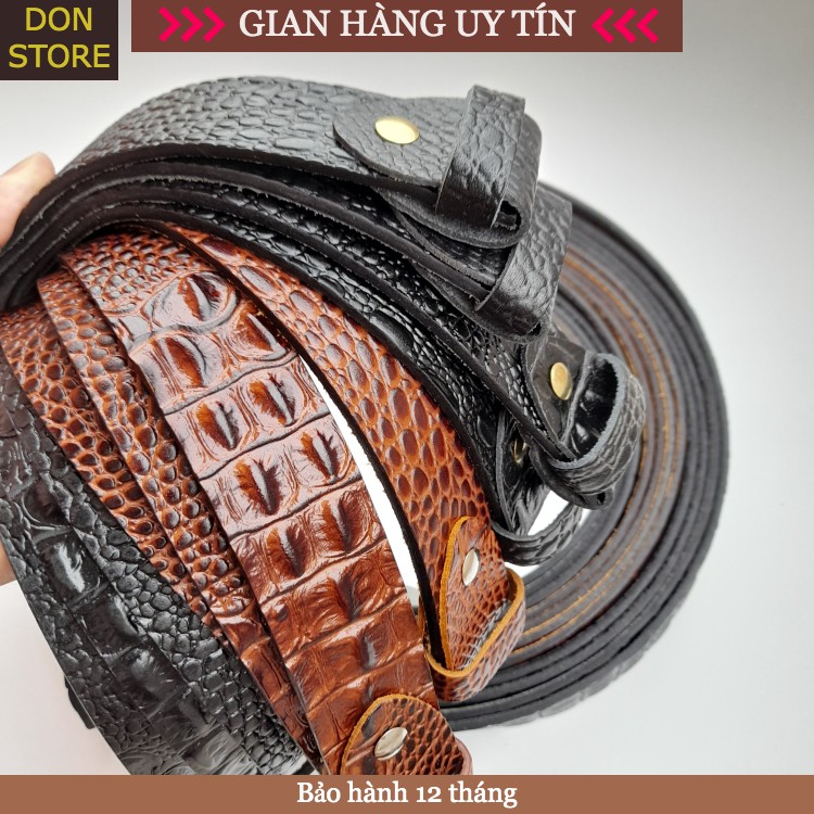 Dây Thắt Lưng Nam (không mặt) Da Bò Thật Vân Cá Sấu Cho Khóa Kim Cài hoặc Khóa Bấm Lỗ (3.5x125)cm