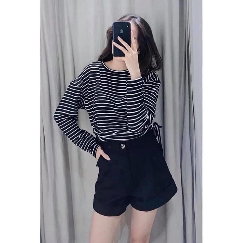 Áo dài tay cột eo cổ tròn dáng basic cho nữ YUKAGO 5255552229