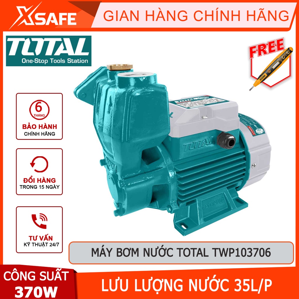 Máy bơm nước TOTAL TWP103706 Máy bơm công suất 370W(0.5HP), mô tơ dây đồng, cánh quạt nước bằng đồng thau - [XSAFE]