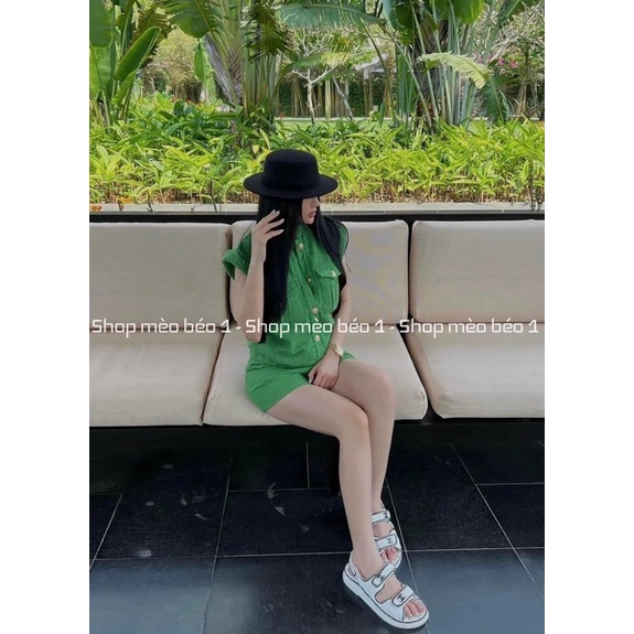 Sandal cn trắng viền kẻ quai dán ngang tag logo đế bằng fullbox