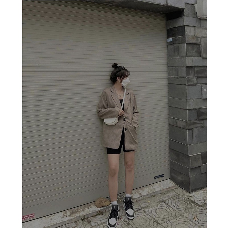 Áo Khoác Vest Blazer Kẻ Nhí 2 Lớp Dày Dặn Hàng Quảng Châu M254-Violet